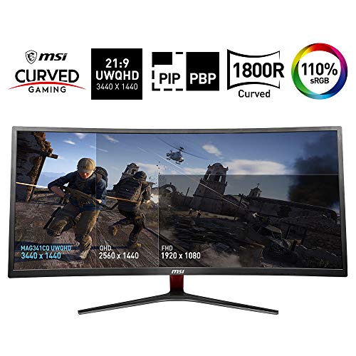 MSI Optix MAG341CQ - Monitor Gaming Curvo de 34" UWQHD LED Display 100Hz(3440 x 1440 Pixeles, ratio 21:9, 8ms de respuesta, brillo 250nits) negro