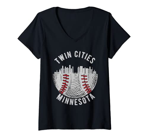 Mujer Cool Twin Cities Minnesota MN Baseball Skyline San Paul-MPLS Camiseta Cuello V