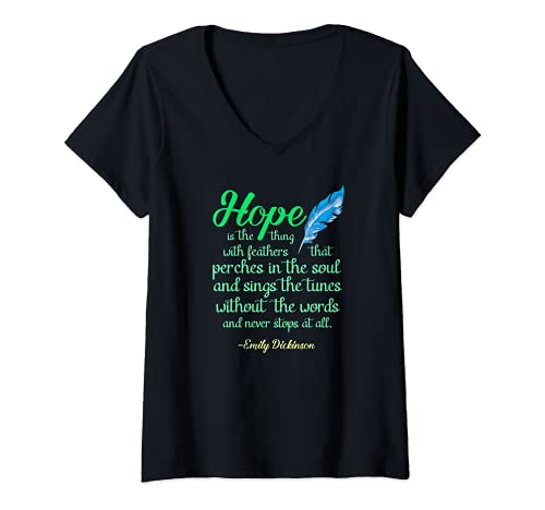 Mujer Emily Dickinson Hope Poema Mensaje Inspirador Camiseta Cuello V