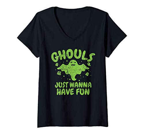 Mujer Los demonios de Halloween sólo quieren divertirse Camiseta Cuello V