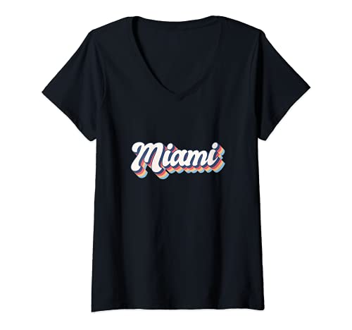 Mujer Miami City Florida Skyline Estilo acuarela Camiseta Cuello V