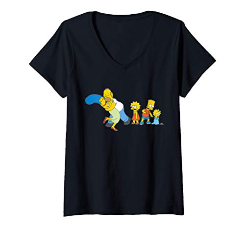 Mujer The Simpsons Marge Homer Bart Lisa Maggie Kiss Camiseta Cuello V