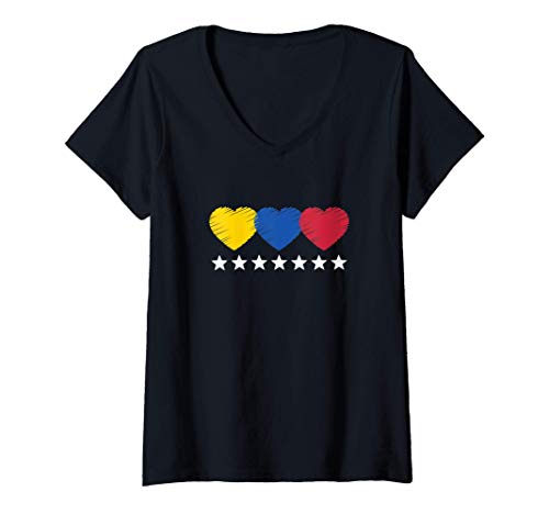 Mujer Venezuela 7 hearts and stars flag Camiseta Cuello V