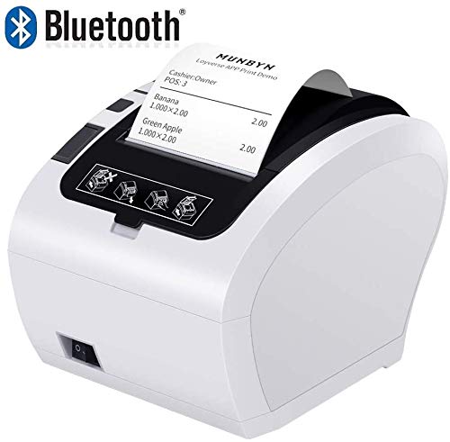 MUNBYN [Blutooth 4.0] Impresora de Ticket Térmica Bluetooth, Impresora de Recibos 80mm, Ticketera Velocidad 300mm/s ESC/POS Compatible con Android/Windows-Blanco