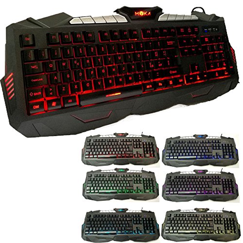 MYKA Teclado Gaming Gamer 7 Colores LED Multimedia Programable Multicolor Retroiluminado Teclas grabadas a láser Anti-Gost Key-MG7