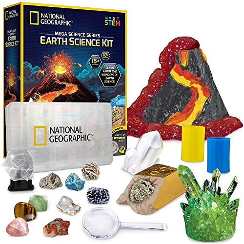 National Geographic - Kit de Explorador de Ciencias de la Tierra - 5 experimentos científicos (Volcan, tornade…) y 8 mineales Incluidos - Juego científico y Educativo - Stem