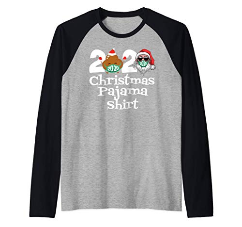 Navidad 2020 Pijama con mascarilla de caca Navidad a juego Camiseta Manga Raglan