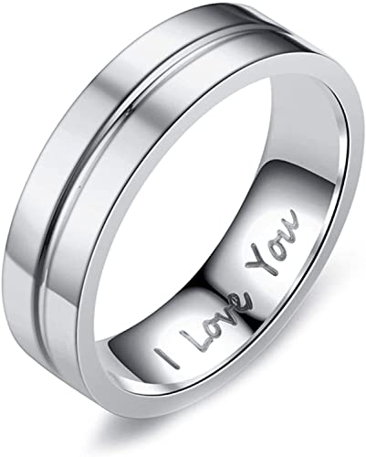 NBVC PC 1 Anillo de Pareja Anillos de Acero Inoxidable 6mm Anillo Redondo Grabado te Amo Zirconia cúbico Anillos de Boda Blanca su y la de Ella Plata (Color : Men, Size : 13)