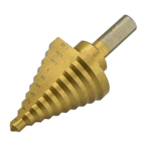 Neiko 10194A Titanium Step Drill Bit, High Speed Steel | 1/4” to 1-3/8” | Total 10 Step Sizes