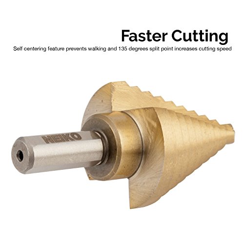 Neiko 10194A Titanium Step Drill Bit, High Speed Steel | 1/4” to 1-3/8” | Total 10 Step Sizes