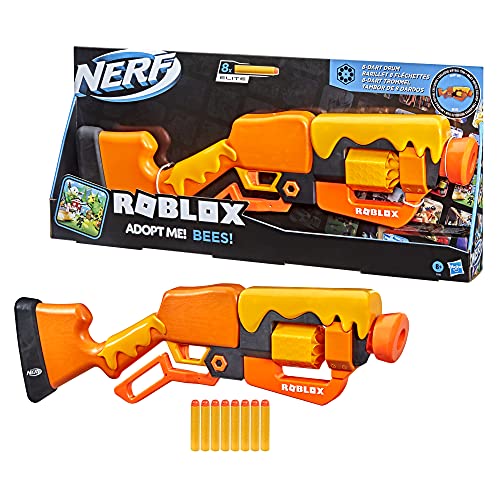 Nerf Roblox Adopt Me : Abejas. Blaster de acción de Palanca, 8 Dardos Elite, código para desbloquear el artículo Virtual del Juego, Individual (Hasbro F2486EU5)