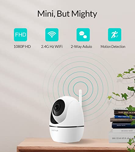 Netvue Camara Vigilancia WiFi Interior, Camaras Vigilancia Domicilio WiFi 1080P, Camara IP Audio Bidireccional Compatible con Alexa, Camara Bebe Vista 360° Visión Nocturna & Detección de Movimiento
