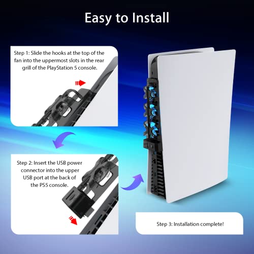 NexiGo PS5 Ventilador de refrigeración con luz LED, para discos y ediciones digitales, Sistema de enfriamiento eficiente, Fácil de instalar, Velocidad de ventiladores ajustable y puerto USB adicional