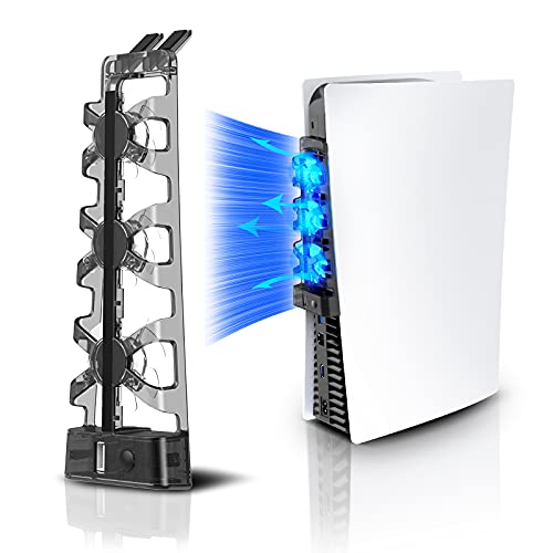 NexiGo PS5 Ventilador de refrigeración con luz LED, para discos y ediciones digitales, Sistema de enfriamiento eficiente, Fácil de instalar, Velocidad de ventiladores ajustable y puerto USB adicional