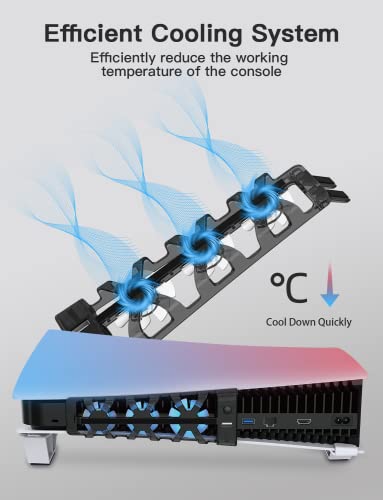 NexiGo Soporte Horizontal PS5 con Ventilador de Rrefrigeración, [Diseño Minimalista], Compatible con Playstation 5 Disc y Ediciones Digitales, luz LED Incorporada