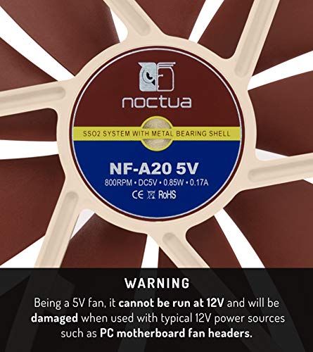 Noctua NF-A20 5V, Ventilador Silencioso de Gran Calidad, 3 Pines, Versión de 5V (200x30 mm, Marrón)