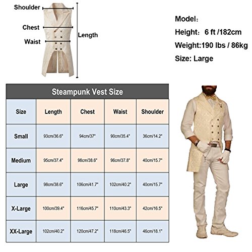 Nofonda Chaleco Largo de Estilo Victoriano Gótico Steampunk para Hombres(Negro L)