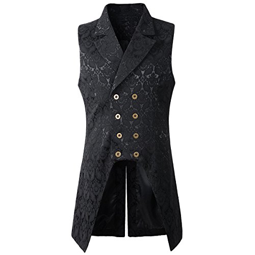 Nofonda Chaleco Largo de Estilo Victoriano Gótico Steampunk para Hombres(Negro L)