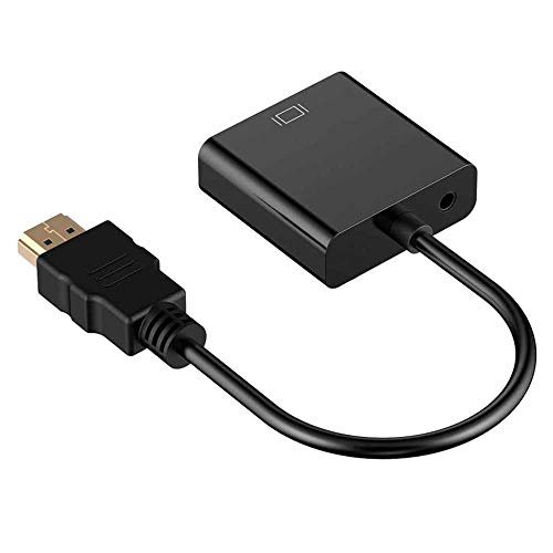 OcioDual Cable Adaptador HDMI Macho a VGA Hembra con Salida de Audio Mini Jack 3,5mm Negro Convertidor Conversor Full HD 1080p