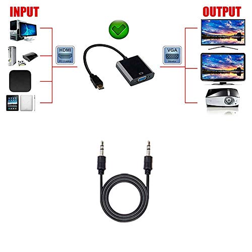 OcioDual Cable Adaptador HDMI Macho a VGA Hembra con Salida de Audio Mini Jack 3,5mm Negro Convertidor Conversor Full HD 1080p