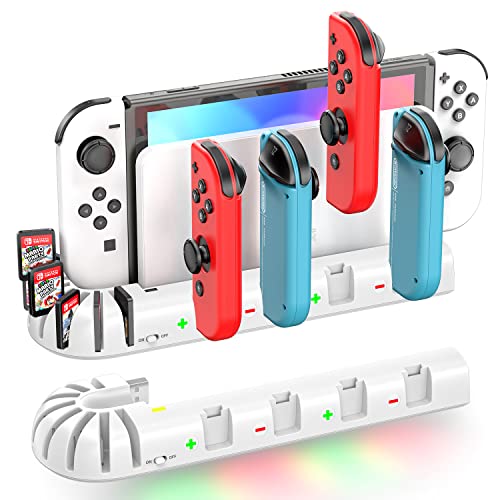 OIVO Cargador Mandos Switch para Nintendo Switch/OLED Joy-con, Cargador Nintendo Switch con 8 Ranuras de Juego, Cargador Switch con Indicador LED para Accesorios Nintendo Swtich/Switch OLED (Blanca)