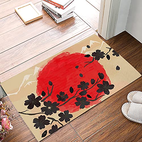 OPLJ Alfombra de baño con diseño de flor de rama, color rosa, estilo cerezo, antideslizante, lavable, tamaño A1, 50 x 80 cm