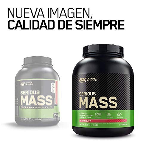 Optimum Nutrition Serious Mass Proteina en Polvo, Mass Gainer Alto en Proteína, con Vitaminas, Creatina y Glutamina, Fresa, 8 Porciones, 2,73kg, Embalaje Puede Variar