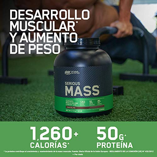 Optimum Nutrition Serious Mass Proteina en Polvo, Mass Gainer Alto en Proteína, con Vitaminas, Creatina y Glutamina, Fresa, 8 Porciones, 2,73kg, Embalaje Puede Variar
