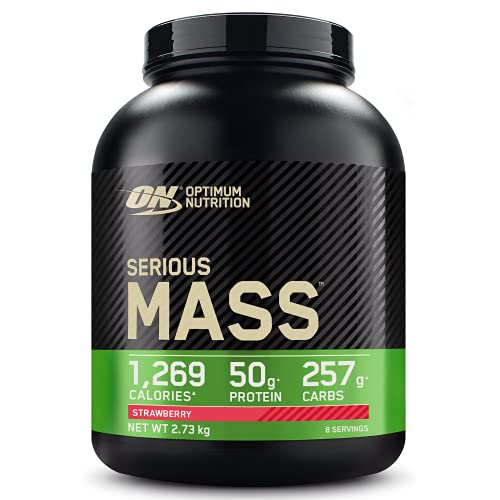 Optimum Nutrition Serious Mass Proteina en Polvo, Mass Gainer Alto en Proteína, con Vitaminas, Creatina y Glutamina, Fresa, 8 Porciones, 2,73kg, Embalaje Puede Variar