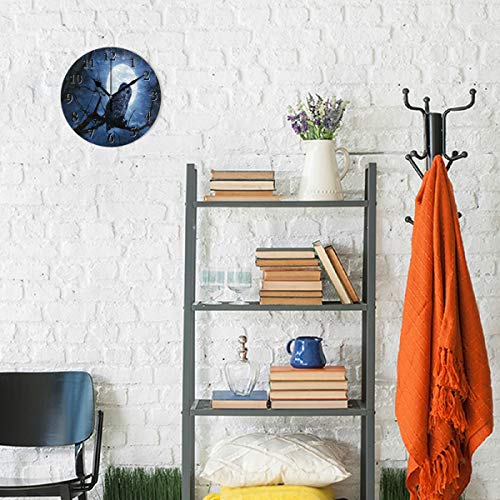 Pac Mac 3D Barred Owl Sits Motionless in the Blue Moonlight - Reloj de pared redondo de 9,8 pulgadas, silencioso de cuarzo, funciona con batería, analógico, silencioso para el hogar, oficina, escuela