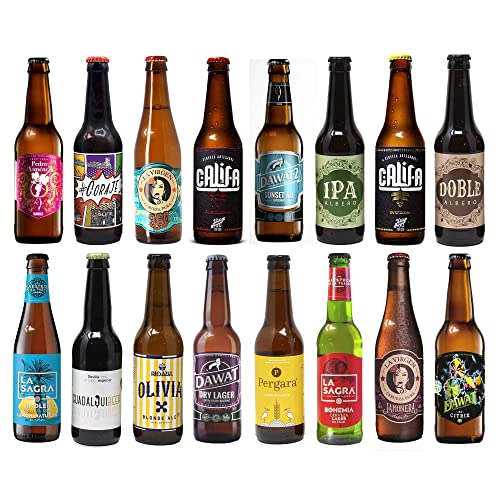Pack Cata. Cervezas artesanas. 16 botellas x 330ml - 5,28litros. Las mejores marcas. Incluye Virgen Jamonera y 360, premiadas en World Beer Awards ‘21