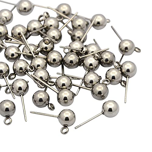 PandaHall 20 pares de pendientes de bola de acero inoxidable 304, componentes de 17 x 9 x 6 mm, con lazo para colgar pendientes, fabricación de joyas
