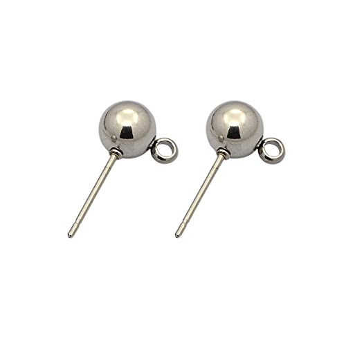 PandaHall 20 pares de pendientes de bola de acero inoxidable 304, componentes de 17 x 9 x 6 mm, con lazo para colgar pendientes, fabricación de joyas