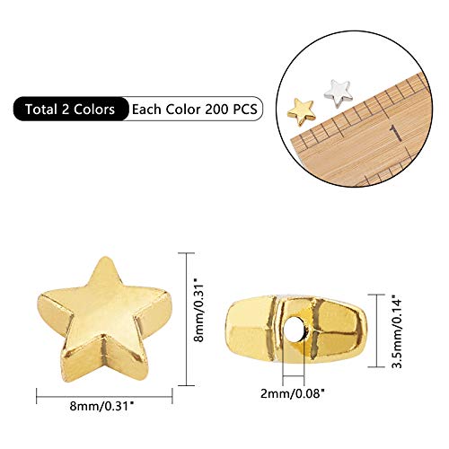 PandaHall 400 cuentas de oro de plata de estrella de cuentas espaciadoras de agujero pequeño cuentas de estrella para DIY joyería collar pendiente pulsera artesanía hecha a mano suministros