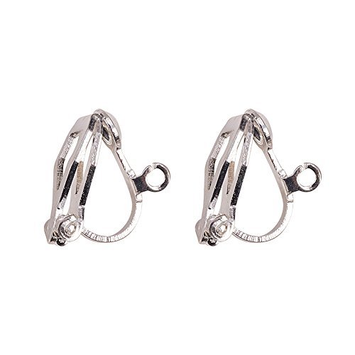 PandaHall Elite & reg Componentes de Pendiente con Clip de latón, para Orejas no Perforadas, Plata, 13x6x7 mm, Agujero: 1 mm