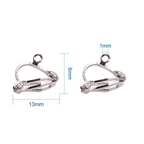 PandaHall Elite & reg Componentes de Pendiente con Clip de latón, para Orejas no Perforadas, Plata, 13x6x7 mm, Agujero: 1 mm