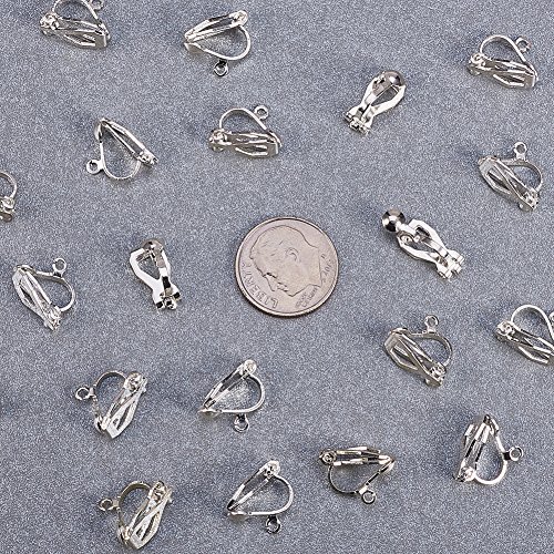 PandaHall Elite & reg Componentes de Pendiente con Clip de latón, para Orejas no Perforadas, Plata, 13x6x7 mm, Agujero: 1 mm