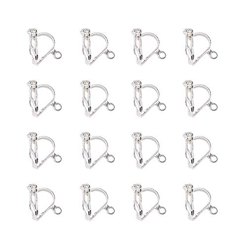PandaHall Elite & reg Componentes de Pendiente con Clip de latón, para Orejas no Perforadas, Plata, 13x6x7 mm, Agujero: 1 mm