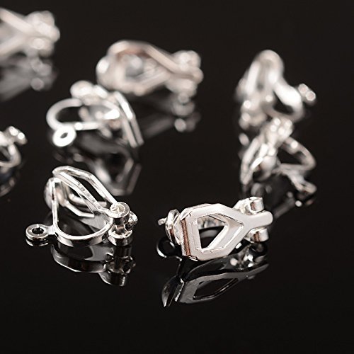 PandaHall Elite & reg Componentes de Pendiente con Clip de latón, para Orejas no Perforadas, Plata, 13x6x7 mm, Agujero: 1 mm