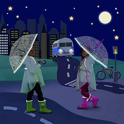 Paraguas Niño con Monopatín y Relampágos Transparente - Paraguas"Free Skate" Lúcido Automático a Cúpula - Sombrilla Pequeños 4/6 Años con Detalles Reflejantes - POE - Diámetro 74 cm Perletti (Negro)