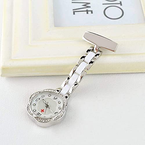 Paramedic Brooch Pin Medical Nurse Watch for Doctors Gift Women Clip-on Stainess Steel Pocket Watch Pendant Crystal Flower