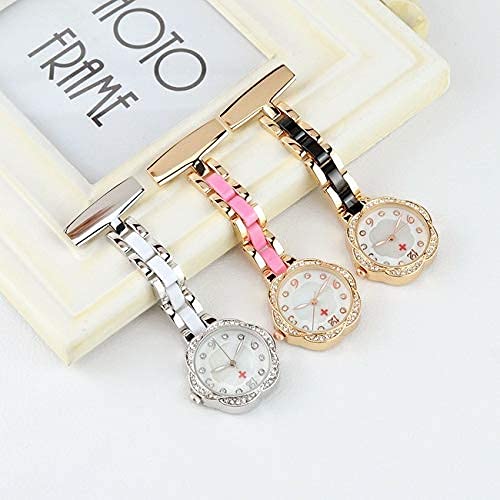 Paramedic Brooch Pin Medical Nurse Watch for Doctors Gift Women Clip-on Stainess Steel Pocket Watch Pendant Crystal Flower