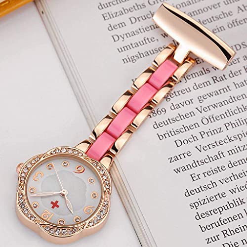 Paramedic Brooch Pin Medical Nurse Watch for Doctors Gift Women Clip-on Stainess Steel Pocket Watch Pendant Crystal Flower