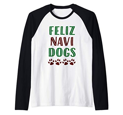 Perro Feliz Navi - Navidad - Feliz Navidad Camiseta Manga Raglan