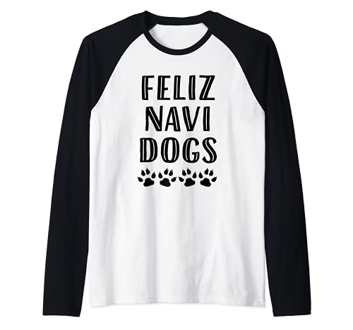 Perro Feliz Navi - Navidad - Feliz Navidad Camiseta Manga Raglan
