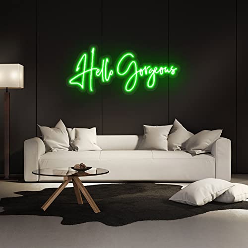 Personalizado Hello Gorgeous Luz de la muestra de neón, luces de decoración de la pared de arte regulable for la decoración de la fiesta de boda del dormitorio ( Color : Green , Size : Width 65CM )