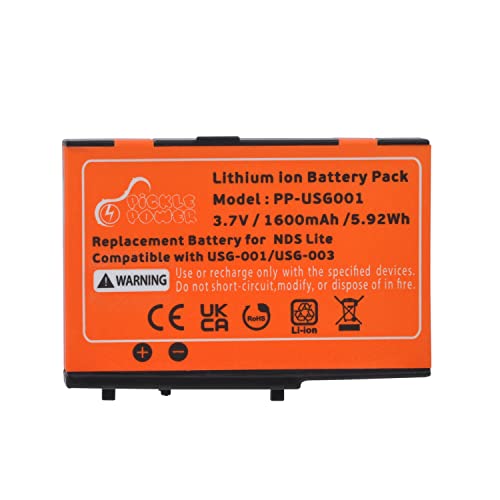 Pickle Power Batería de 1600 mAh para Nintendo NDS Lite consola con herramientas, compatible con USG-001 y USG- 003