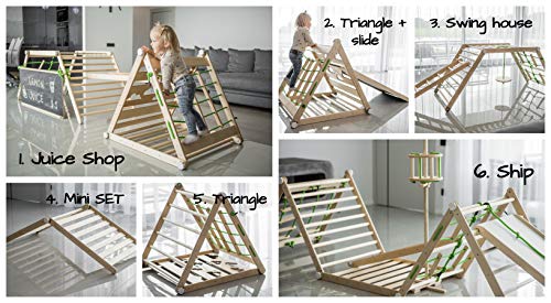 Pikler Triangle Niño Niño Gimnasio Niños Playhouse Ajustable Bebé Montessori Escalera Juguete Escalador Niño Pikler Gimnasio Slide Actividad Plegable (Triángulo+Juego de diapositivas)