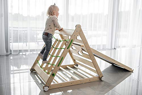 Pikler Triangle Niño Niño Gimnasio Niños Playhouse Ajustable Bebé Montessori Escalera Juguete Escalador Niño Pikler Gimnasio Slide Actividad Plegable (Triángulo+Juego de diapositivas)