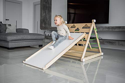 Pikler Triangle Niño Niño Gimnasio Niños Playhouse Ajustable Bebé Montessori Escalera Juguete Escalador Niño Pikler Gimnasio Slide Actividad Plegable (Triángulo+Juego de diapositivas)